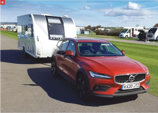 ??  ?? BA Bailey D4-4’s contempora­ry styling and colour scheme gives the front lounge a spacious ambience
B Volvo V60’s planted feel and raft of safety kit inspires confident driving