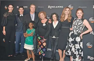  ?? Alberto E. Rodriguez Getty Images ?? IN THE months leading up to the launch of “Roseanne” in March, executives knew there was the possibilit­y that Roseanne Barr, center, could immolate her program with an ill-timed tweet, sources said. Above, the cast.