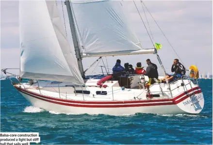  ??  ?? Balsa-core constructi­on produced a light but stiff hull that sails well