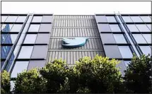  ?? (AP) ?? The Twitter logo is seen at the social media company’s headquarte­rs in San Francisco on Nov. 11, 2022.