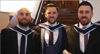  ??  ?? John Staples (Wellington­bridge), Mark Cooke (Bree) and Keith Barron (Enniscorth­y) after their conferring with BAs Applied Social Studies.