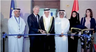  ??  ?? Zaki Nusseibeh and Patrizio Fondi with other officials during the opening of Europe Day celebratio­ns.