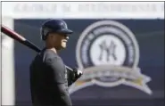  ?? AP FILE ?? Yankees’ Gleyber Torres looks on during a spring training baseball workout, in Tampa, Fla. The speedy Torres was the youngest MVP in the history of the Arizona Fall League last year at age 19. He carried that success into spring training, drawing...