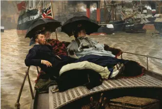  ??  ?? « London calling ». « Sur la Tamise » (détail, 1876) : un homme, deux femmes, ou les non-dits de la société victorienn­e.