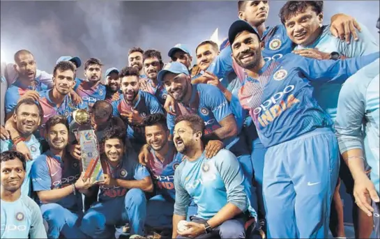  ?? AP ?? Dinesh Karthik stepped into MS Dhoni’s shoes as a finisher to deliver the Nidahas Trophy to India, who needed five runs off the final delivery. India beat Bangladesh by four wickets on Sunday.