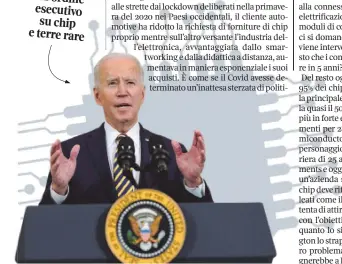  ??  ?? Joe Biden Presidente degli Stati Uniti ha firmato un ordine esecutivo su chip e terre rare