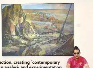  ??  ?? Rodney Yap with his painting “The Brim, Disembered Seas.” A postmodern­ist artist, he explores symbolism, surrealism and abstractio­n, creating “contempora­ry imageries based on analysis and experiment­ation.