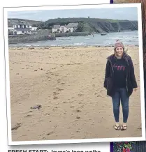  ??  ?? FRESH START: Jayne’s long walks on Bude’s Summerleaz­e beach in Cornwall helped her feel brighter