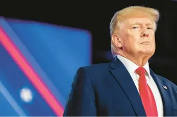  ?? GETTY IMAGES ?? Former President Donald Trump prepares to speak at the Conservati­ve Political Action Conference held at the Hilton Anatole on Saturday in Dallas.