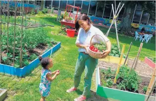  ?? COURTESY OF MAURICE KLEINMAN ?? Gardener Zdravka “Miss Z” Wornom, with a young apprentice gardener, at the Community Learning Garden in Hampton. The students learned to grow the vegetables from Wornom.