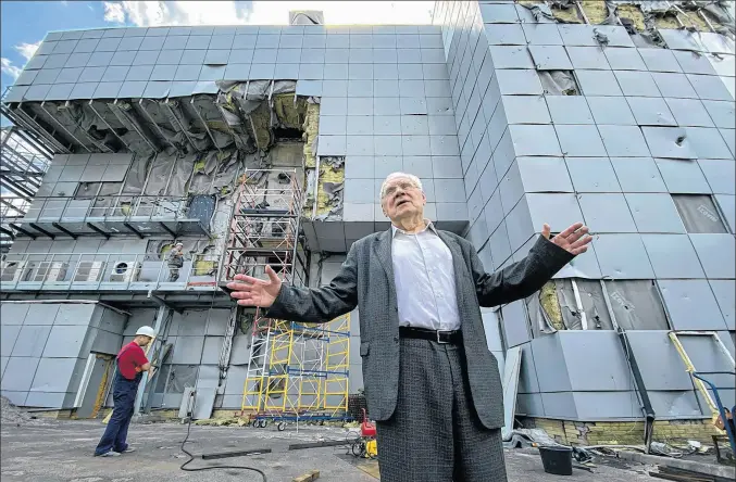  ?? REUTERS ■ FILE ?? Mykola Shulga, general director of the National Scientific Centre in Kharkiv, Ukraine, shows the damage sustained to the facility’s nuclear laboratory building after a Russian attack in May 2023.