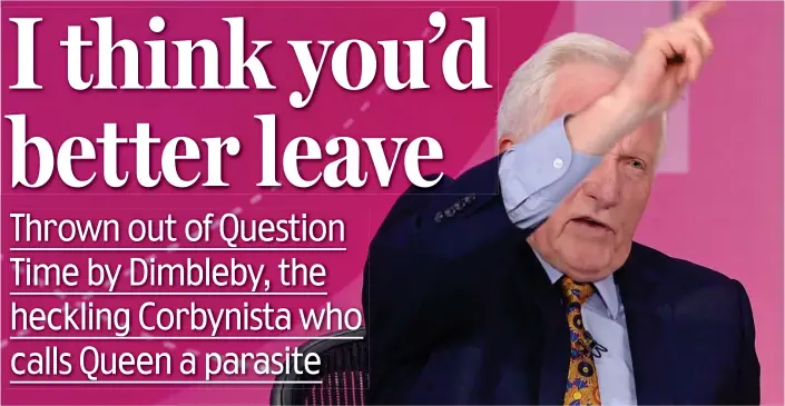  ??  ?? Sent off: After repeated heckling by Steve German, David Dimbleby gestures for him to leave the studio audience
