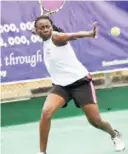  ??  ?? Blessing Samuel returns a shot during one of the matches in the 2018 NCC Tennis League Cup