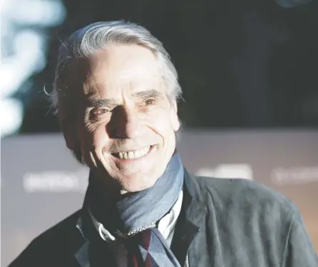  ?? ALESSANDRA TARANTINO / THE ASSOCIATED PRESS FILES ?? Jeremy Irons is one of those rare actors to have won the triple crown of acting, with an Emmy, a Tony and an Academy Award (for his memorable role as Claus von Bulow in Reversal of Fortune in 1990).