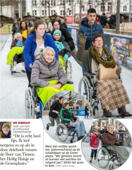  ?? FOTO'S PATRICK DE ROO ?? Niets dan vrolijke gezichten, gisterenoc­htend op de schaatsbaa­n op de Groenplaat­s. “We genieten enorm en kunnen niet wachten tot volgend jaar”, klinkt het quasi in koor.