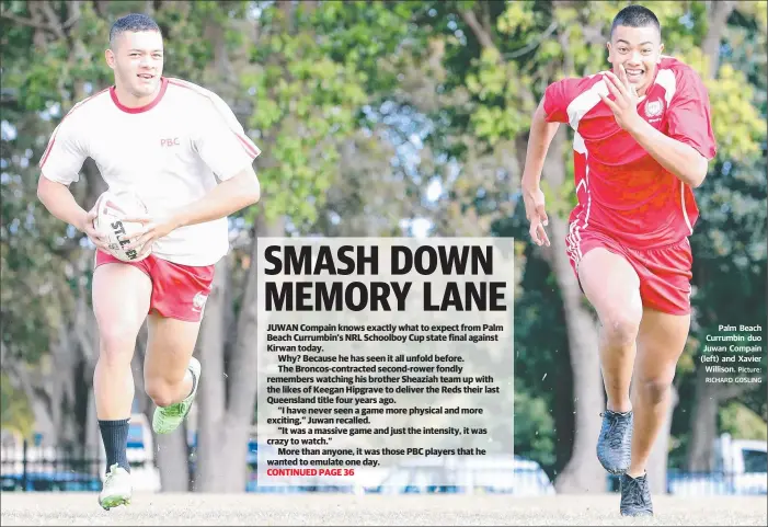  ?? Picture: RICHARD GOSLING ?? Palm Beach Currumbin duo Juwan Compain (left) and Xavier Willison.