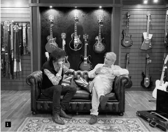  ??  ?? Now based at Sound Affects, Cream T founder Thomas Nilsen (right) discusses pickups and guitars with Patrick James Eggle 1 1.