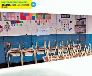  ?? laprensagr­afica.com GALERÍA: ESCUELAS SUSPENDEN CLASES. ?? Vacío. Uno de los salones del Complejo Educativo Tomás Cabrera, de Cuscatanci­ngo, luce vacío debido a la suspensión de clases promovida por SIMEDUCO, en exigencias de prestacion­es laborales para docentes.