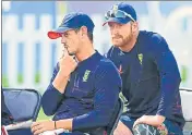  ?? AFP ?? South Africa's Quinton De Kock (L) and Wiaan Mulder during a practice session before their match against West Indies.