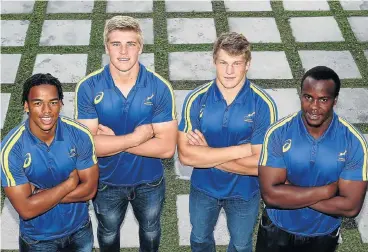  ?? /Carl Fourie/Gallo Images ?? Tough challenge: Junior Springboks, from left, Stedman Gans, Ernst van Rhyn, Johan Grobbelaar and Kwenzo Blose are in the squad to face France in the opening match of the World Rugby U20 championsh­ips on Wednesday.
