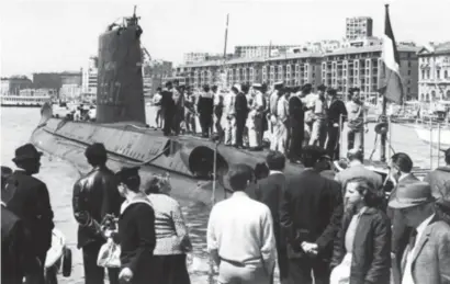  ?? FOTO AFP ?? Een van de laatste beelden van de onderzeeër Minerve in de haven van Marseille.