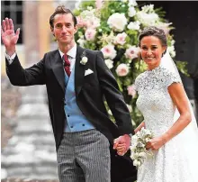  ??  ?? Pippa Middleton and her new husband James Matthews leave St Mark’s Church in Englefield, west of London, following their wedding ceremony.