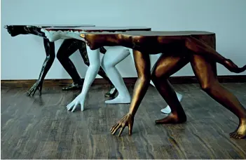  ??  ?? Jet Set Go Tables that looks like men ready to sprint across the room