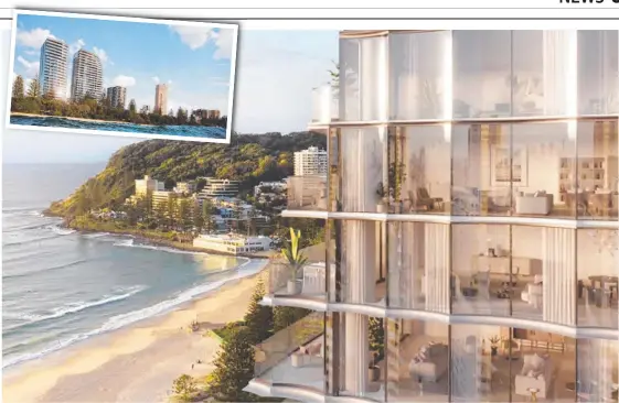  ??  ?? An artist’s impression­s of the proposed twin tower developmen­t approved for Burleigh Heads esplanade.