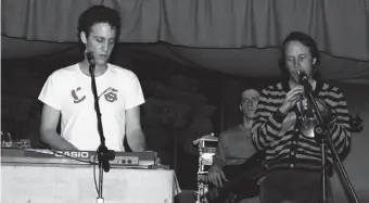  ?? PHOTO cOURTESY ARTiST mANAgEmENT ?? LOOKING BACK: Mark Sandman plays organ, Mike Rivard bass and Tom Halter trumpet, from left, during a Hypnosonic­s show.