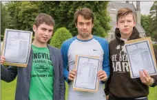  ??  ?? Ciaran Sheehan, Jakub Labecki & Jarred McInerney pictured at St Brendan’s College after receiving their Leaving Cert Results.