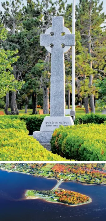  ??  ?? Clockwise from far left: The doomed Looshtauk, 1847; a monument to the fallen on Middle Island; aerial view of the island as it looks today.
AERIAL PHOTO: BRIAN BOWES, MIRAMICHI, N.B.
THE LOOSHTAUK: ORIGIN UNKNOWN