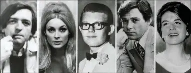  ?? AP PHOTO/FILE ?? This file combinatio­n of images shows the five victims slain the night of Aug. 9, 1969 at the Benedict Canyon Estate of Roman Polanski and Sharon Tate. From left, Wojciech Frykowski, Sharon Tate, Stephen Parent, Jay Sebring, and Abigail Folger.