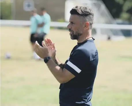  ?? ?? Training day at South Shields Football Club Harton Welfare Club ground. Manager Kevin Phillips.