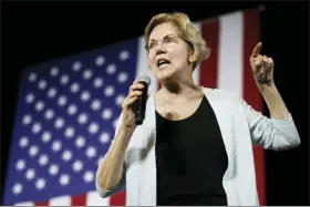  ?? CHRIS CARLSON — THE ASSOCIATED PRESS ?? Democratic presidenti­al candidate Elizabeth Warren, D-Mass speaks during a town hall campaign event in Los Angeles, Wednesday.