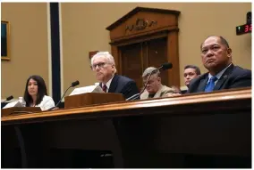  ?? The Associated Press ?? ■ From left, President and Chief Executive Officer of Hawaiian Electric Shelee Kimura, Chief Energy Officer of the Hawaii State Energy Office Mark Glick and Chairman of the Hawaii Public Utilities Commission Leodoloff Asuncion Jr. appear Thursday before the House Committee on Energy and Commerce on Capitol Hill in Washington.