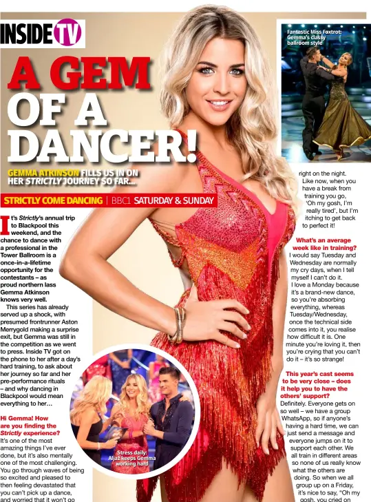  ??  ?? Stress daily: Aljaž keeps Gemma working hard Fantastic Miss Foxtrot: Gemma’s classy ballroom style