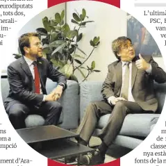  ?? Olivier Hoslet / Efe ?? Pere Aragonès i Carles Puigdemont, durant la trobada que van mantenir ahir a Brussel·les.