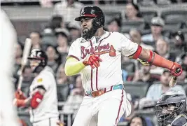  ?? DALE ZANINE USA TODAY Sports ?? Braves designated hitter Marcell Ozuna connected on two home runs against the Boston Red Sox during a 5-0 win on Wednesday night in Atlanta.