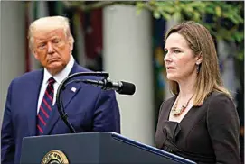  ?? ALEX BRANDON / AP ?? Judge Amy Coney Barrett speaks after President Donald Trump announced Barrett as his nominee to the Supreme Court, in the Rose Garden at the White House on Saturday.