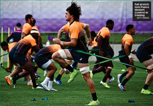  ?? GETTY IMAGES ?? Full stretch: lock Franco Mostert (centre) in training