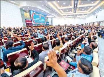  ?? CPP ?? CPP president Hun Sen (out of frame) chairs the ruling party’s congress in December.