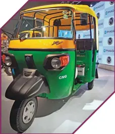  ??  ?? ⇩ The Ape Auto DX CNG autoricksh­aw is part of Piaggio’s new growth strategy.