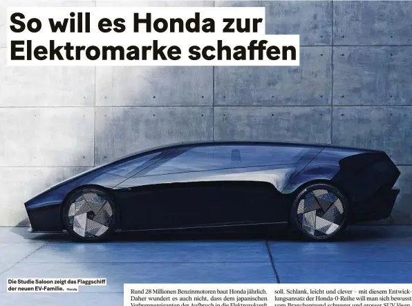  ?? Honda ?? Die studie saloon zeigt das flaggschif­f der neuen ev-familie.