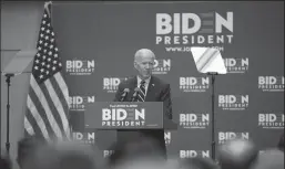  ?? JASON BERGMAN/SIPA USA ?? Former Vice President Joe Biden delivers an address highlighti­ng his foreign policy issues at The Graduate Center of The City University of New York on July 11.