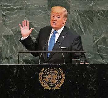  ?? FOTO: AFP ?? US-Präsident Donald Trump vor der UN-Generalver­sammlung in New York.
