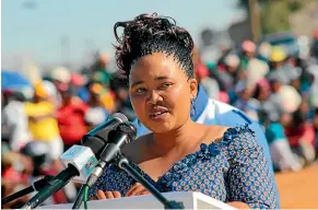  ?? AP ?? Lesotho’s then first lady Maesaiah Thabane addresses people in Lesotho’s capital Maseru.