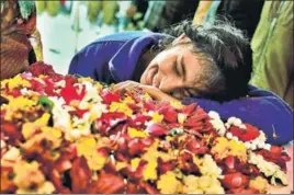  ?? PTI ?? A girl breaks down at the funeral of CRPF man Mahesh Yadav at Tudihar, Allahabad, on Saturday.