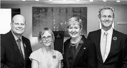  ??  ?? From left, Drew Hasselback, Legal Post editor, Financial Post; Anne Giardini, Q.C., chancellor, Simon Fraser University,
2015 Lifetime Achievemen­t Award recipient; Suzanne Anton, B.C. Attorney General and Minister of Justice; and
Christophe­r Sweeney,...