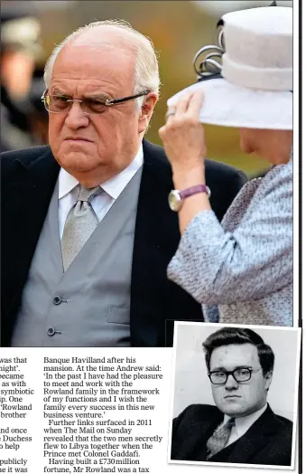  ?? ?? SOCIAL ASCENT: David Rowland at Princess Eugenie’s wedding, and, inset, in his youth
