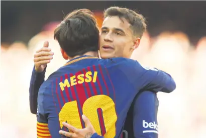  ?? Picture: AFP ?? LIVING IN HOPE. For Barcelona stars Lionel Messi and Philippe Coutinho, winning the Copa de Rey tonight has taken on new meaning since crashing out of the Champions League.